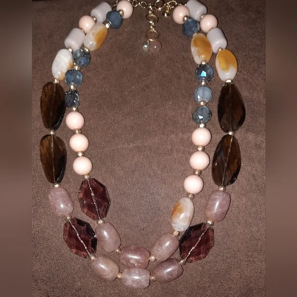 Loft Gemstone multistrand necklace signed crackle quartz faceted crystal beaded - Picture 3 of 15